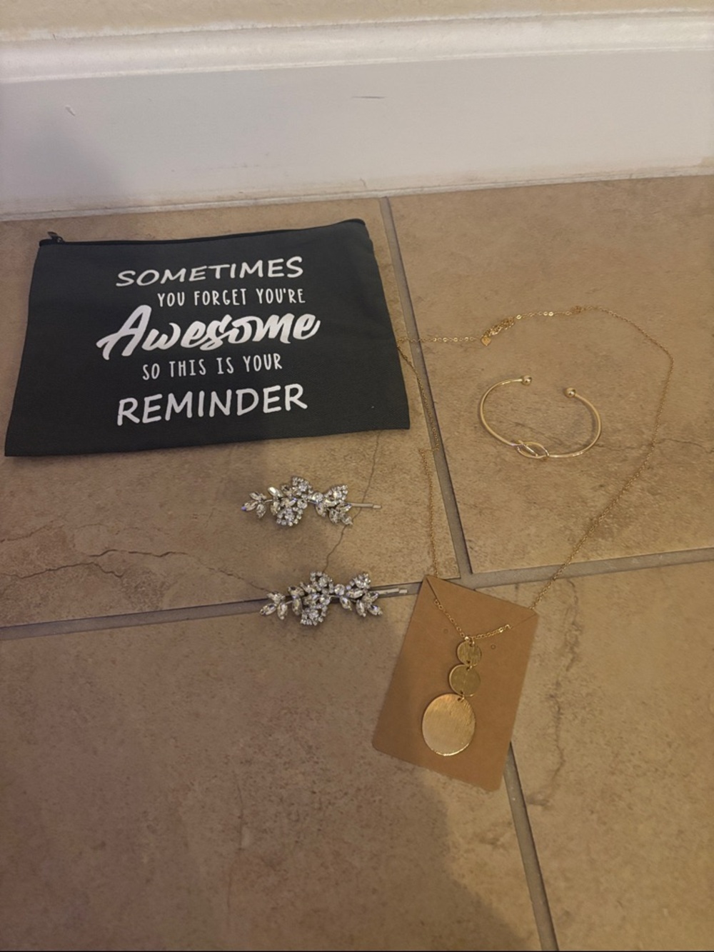 Bundle pouch, 2  hair pins necklace and bracelet